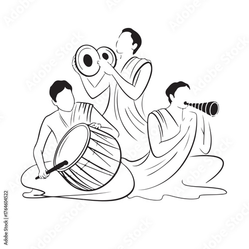 Traditional musicians playing instruments, a beautiful cultural performance for celebration and festival events