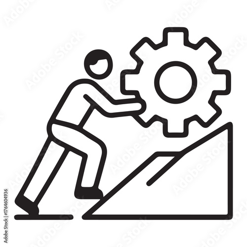 Person pushing gear uphill symbolizing effort and progress