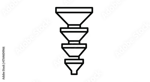 Stacked funnel flow chart icon symbol representing process filtration and stages vector
