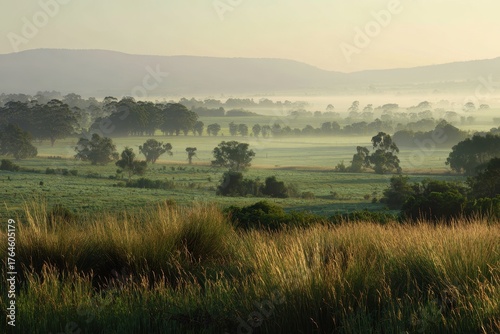 Serene Yarra Valley Sunrise: Misty Fields and Lush Green Countryside