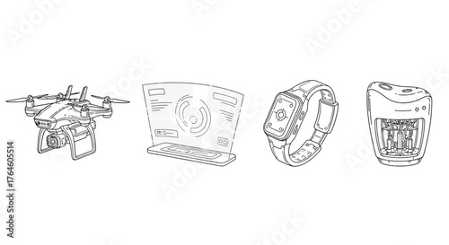 Set of four hand drawn sketch styles glassware objects for drinks and cocktails vector