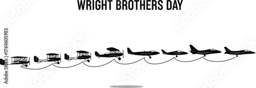 Wright brothers day illustration, showcasing the evolution of aircraft from the wright flyer to modern jets