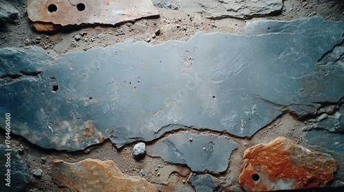 A gray and brown rock wall with holes in it