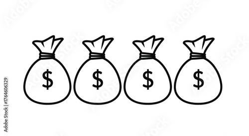 Four hand drawn money bags with dollar signs representing wealth and financial success vector