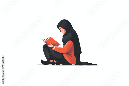 arabic woman reading book stock image isolated vector style