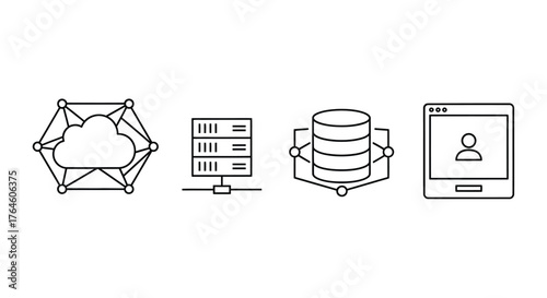 Digital network data cloud server database user interface technology icons concept vector