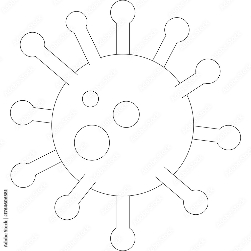 Obraz premium Stylized outline of a virus particle with dotted and dashed lines against a transparent white background symbolizing a pathogen or disease with scientific and medical implications