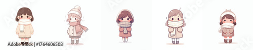 vector of a little girl standing in the cold