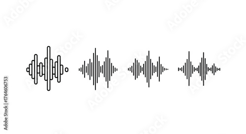 Schilderij op canvas Four distinct abstract sound waveforms representing audio digital signals visual