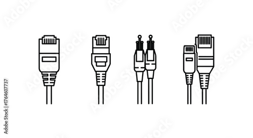 Close-up of network and audio cable connectors detailed diagram vector