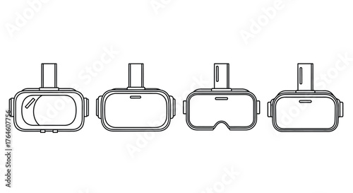 Virtual reality headset designs row diverse futuristic technology goggles mockups vector