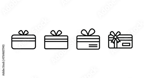 Set of four gift card icons simple line drawings expressing presents and rewards vector
