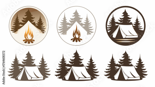 Camping adventure designs for outdoor enthusiasts, inviting nature lovers to explore wilderness, ideal for travel blogs, branding, adventure tourism and more