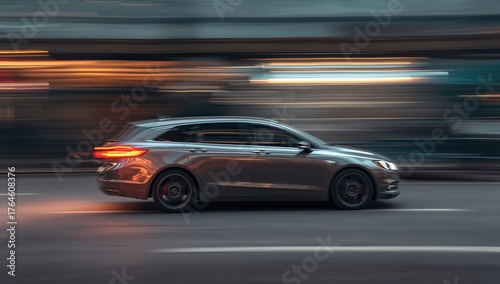 A stunning long exposure shot of a moving vehicle, showcasing a subtle blur that enhances its artistic appeal.