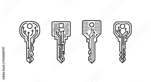 Four digital keys representing cybersecurity and secure data access technology vector