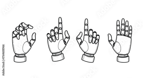 Robotic hands displaying various gestures and poses isolated on vector