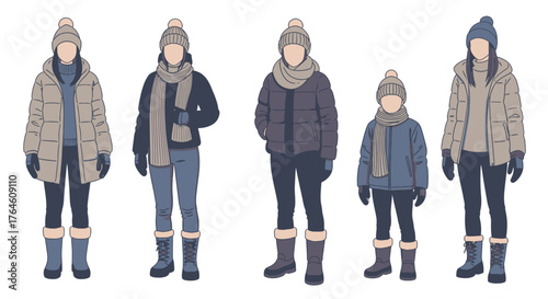 vector illustration of a set of winter clothes, faceless set of winter clothes flat design