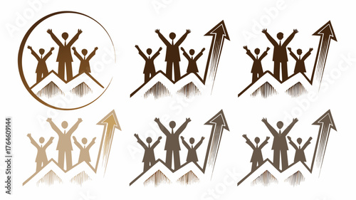 Triumph Teamwork Achieves Success Together on Rising Graph Arrow, Company Growth and Partnership Concept, Business Success, Vector Origin