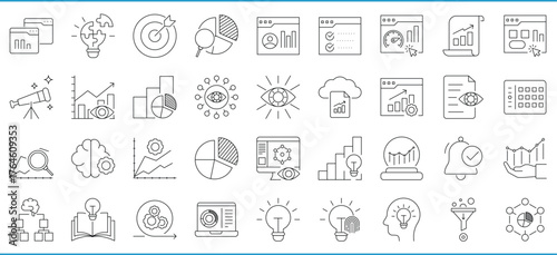 Dashboard and Insight icons set. Vector editable line icons pack.