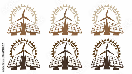 Sustainable energy icons showcasing solar panels and wind turbine technology for eco-friendly power solutions and renewable resources for a greener planet