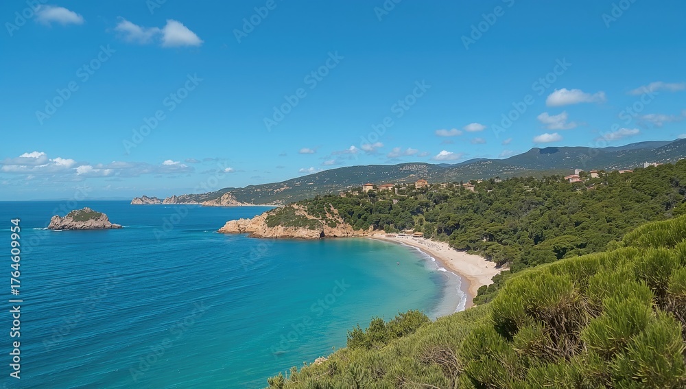 Obraz premium Seaside panorama with ocean and shoreline in a Mediterranean region