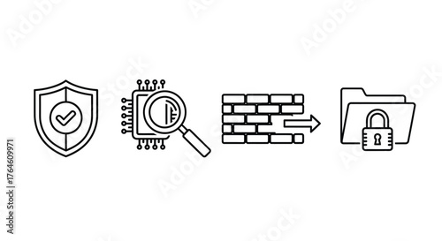 Digital security icons cybersecurity technology network protection data privacy icons collection vector