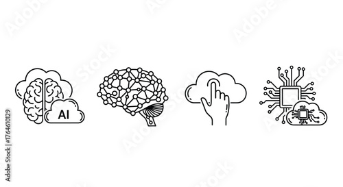Set of futuristic icons representing ai cloud computing and advanced technology concepts vector