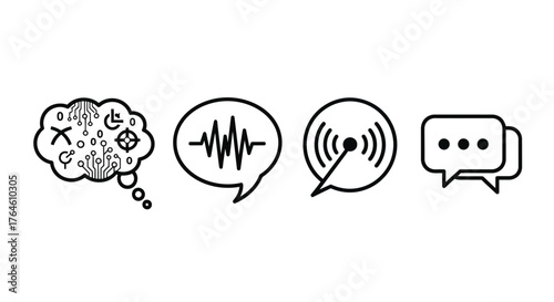 Conceptual icons representing communication ideas thoughts audio signal transmission and dialogue bubbles vector