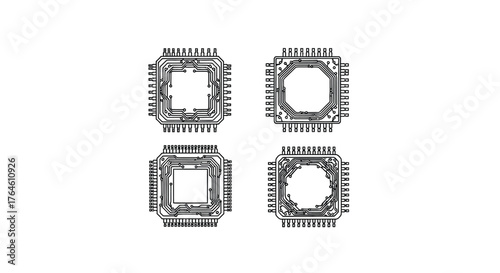 Four detailed abstract square designs with intricate line patterns and subtle geometric variations vector