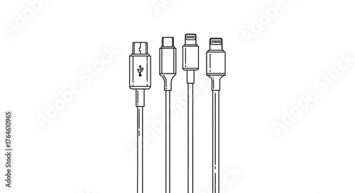 Variety of usb charging and data cables with different connectors for modern devices vector