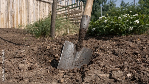 Wallpaper Mural Digging into dry, cracked earth with a wooden-handled shovel Torontodigital.ca