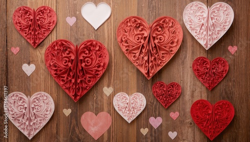 Festive hearts on rustic wood celebrating love and affection for special days
