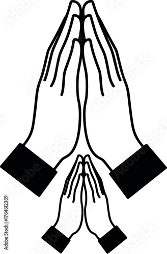 Symbolic illustration of two sets of hands in prayer representing faith hope and spiritual connection