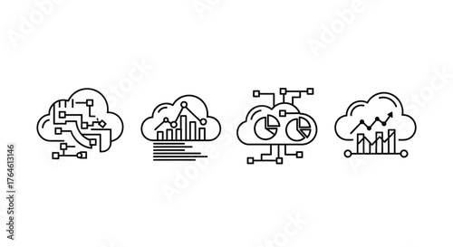 Conceptual cloud computing data icons representing digital transformation and technological advancement vector