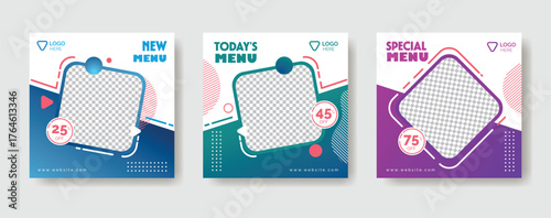 Trendy Social Media Post Template Set Restaurant Food Menu Promotion Design Square Layout for Digital Marketing Editable and Customizable Modern Design