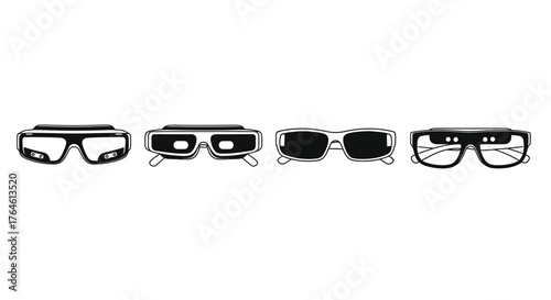 Diverse eyewear collection four styles of glasses modern optical frames detailed studio shot vector
