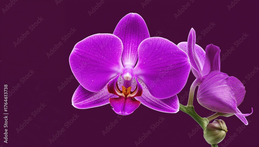 Fototapeta premium Violet orchid variety named Princess Mikasa isolated on a plain backdrop