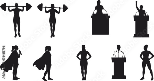 woman, silhouette, empowerment, leadership, strength, podium, speaker, superhero, confidence, feminism, cape, activist, motivation, equality, presentation, female leader, superhero pose, 