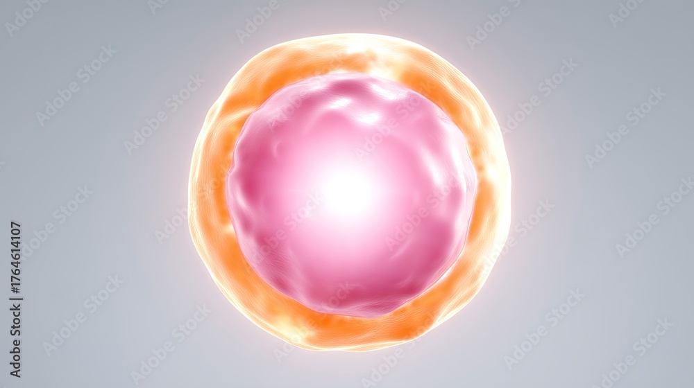 Obraz premium Vibrant Close-Up of Abstract Cell Structure with Glowing Energy and Organic Shapes on Light Background