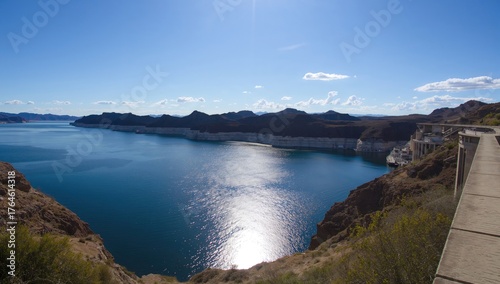 View of a large reservoir captured from a nearby dam