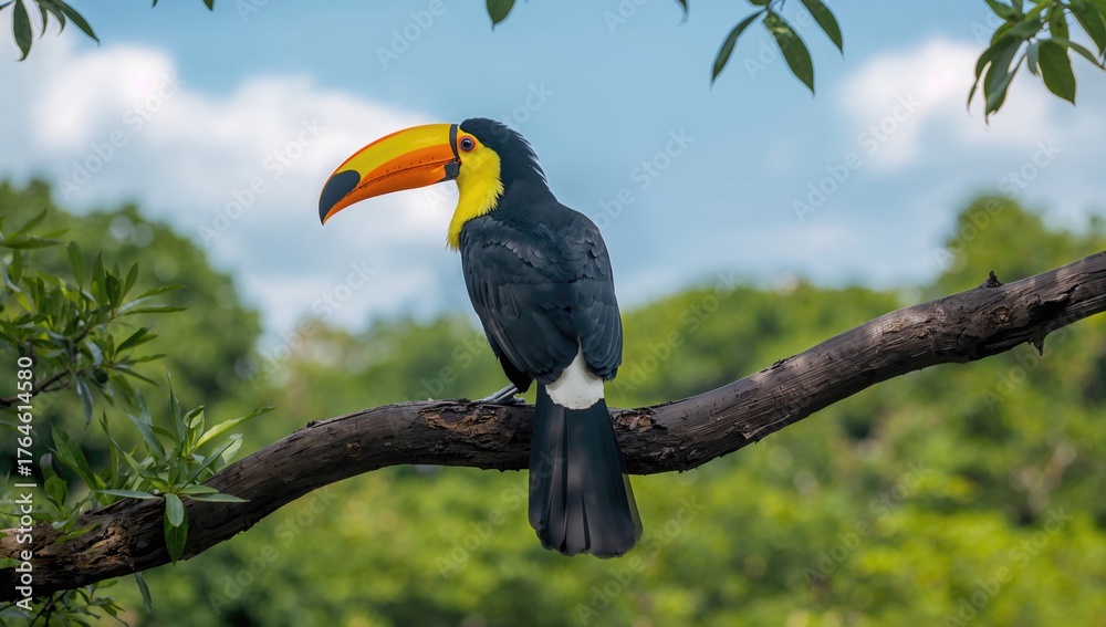 Naklejka premium Adult Toco Toucan perched on a tree limb