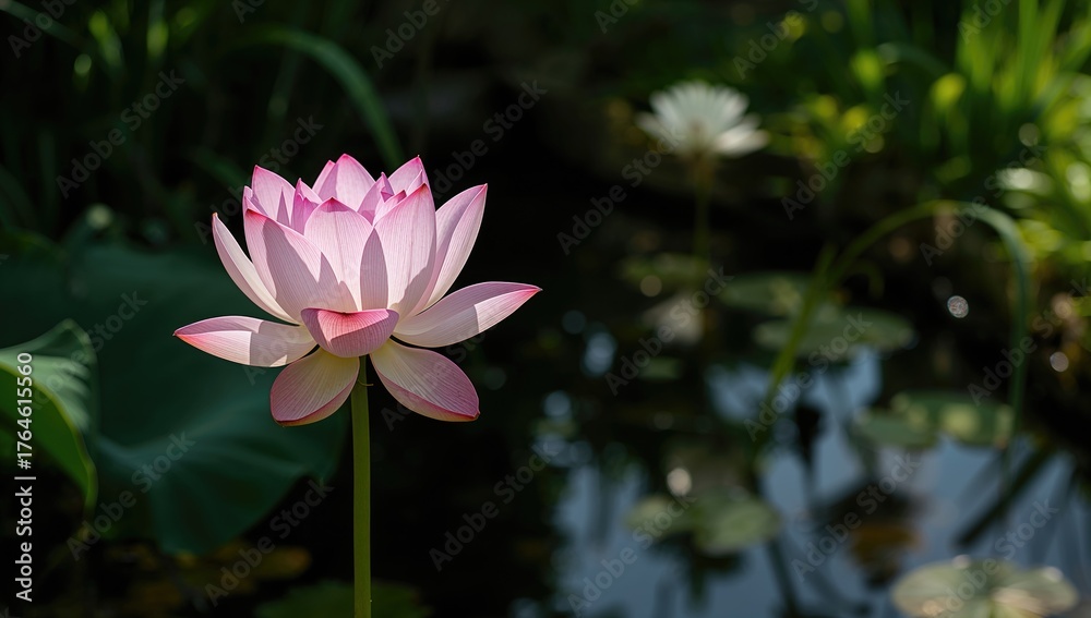 Fototapeta premium Photograph of a pink water lily in a natural pond