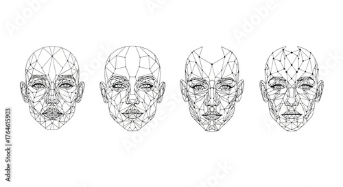 Abstract geometric digital art faces montage expressing diverse emotions and expressions vector