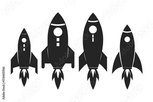 Space rocket silhoutte Black rocket ship icon with exhaust symbolizing launch space travel business startup and rapid progress space theme  