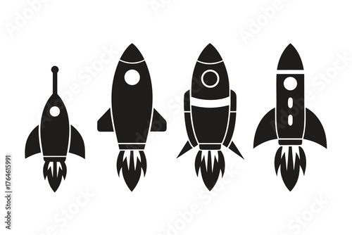 Space rocket silhoutte Black rocket ship icon with exhaust symbolizing launch space travel business startup and rapid progress space theme  