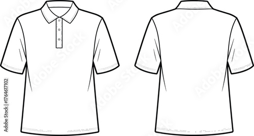 Polo shirt vector, fashion flat sketch, men’s short sleeve top, apparel design template, clothing mockup, garment technical drawing, casual shirt illustration, vector clipart