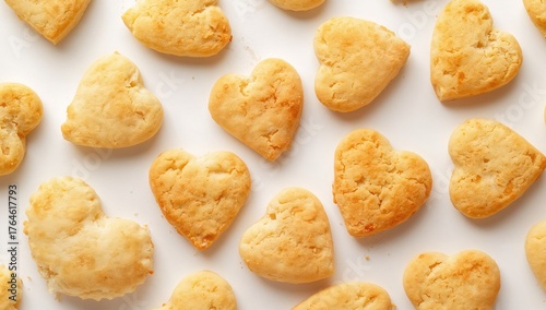 Heart-shaped cookies on a plain white surface