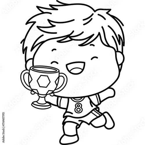 a cute vector of a soccer player holding a trophy