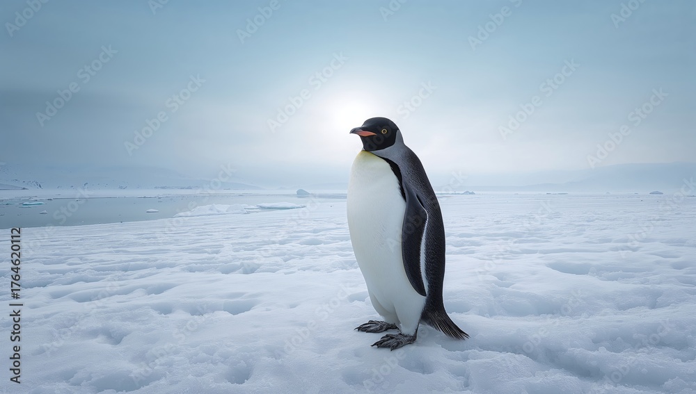 Obraz premium Solitary penguin amidst icy wilderness