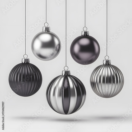 Silver Gray Christmas Ornaments | Monochrome Modern Minimalist